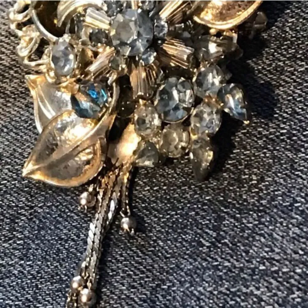 Silver and Light Blue Flora Beaded Brooch Pin